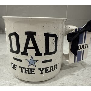 DAD OF THE YEAR 18oz Coffee Mug Navy Blue Gift Tag Christmas Father’s Day NEW